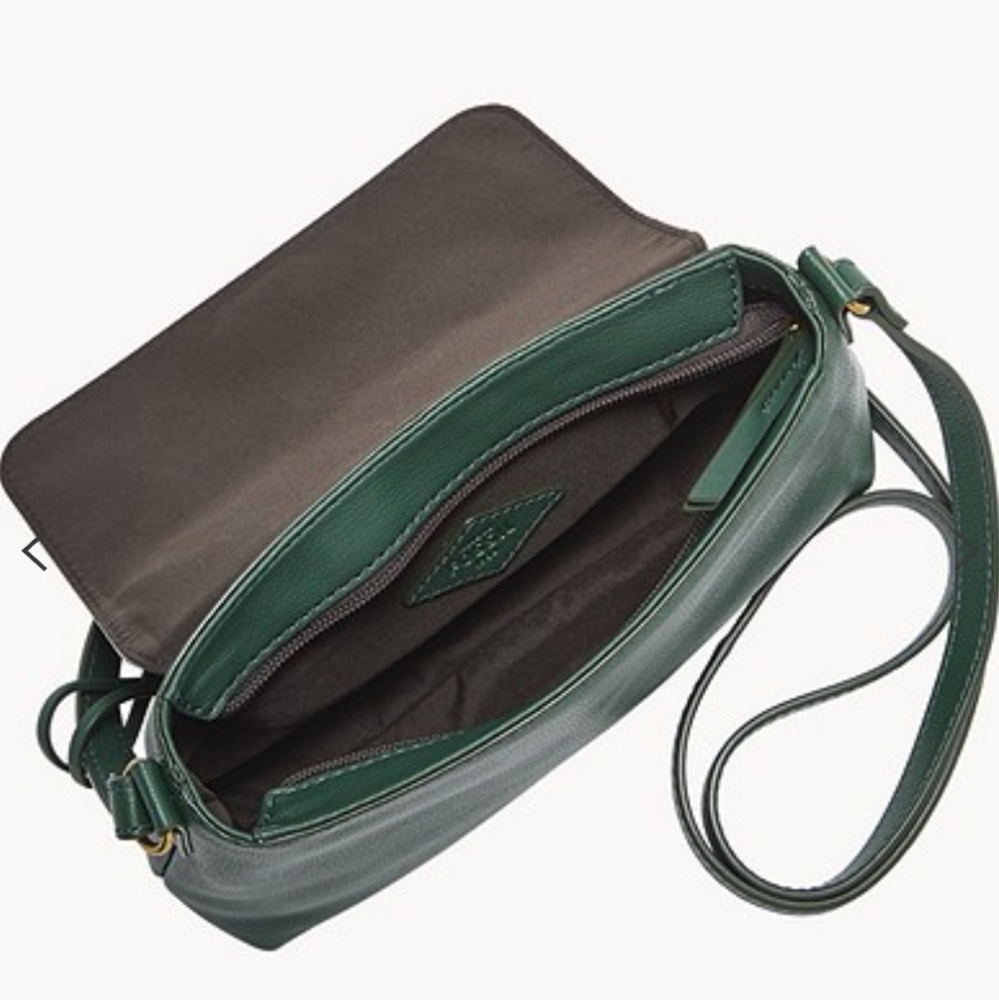 Fossil Gabriella Green Leather Small Flap Crossbody Bag - Picture 7 of 9